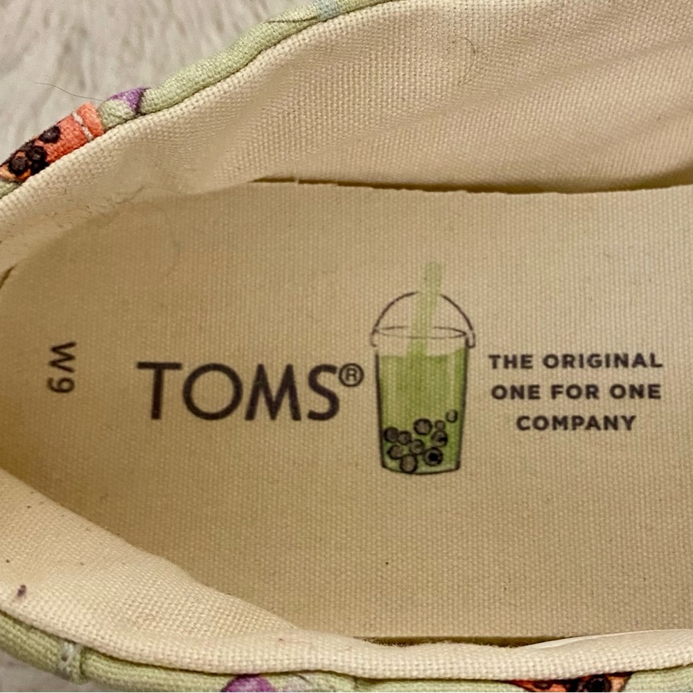 Toms Alpargata Green Matcha Boba Tea Printed Slip On Canvas Shoes Women’s Size 9 - Picture 7 of 10